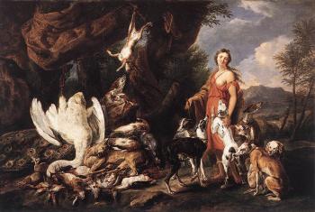 Jan Fyt : Diana with Her Hunting Dogs beside Kill